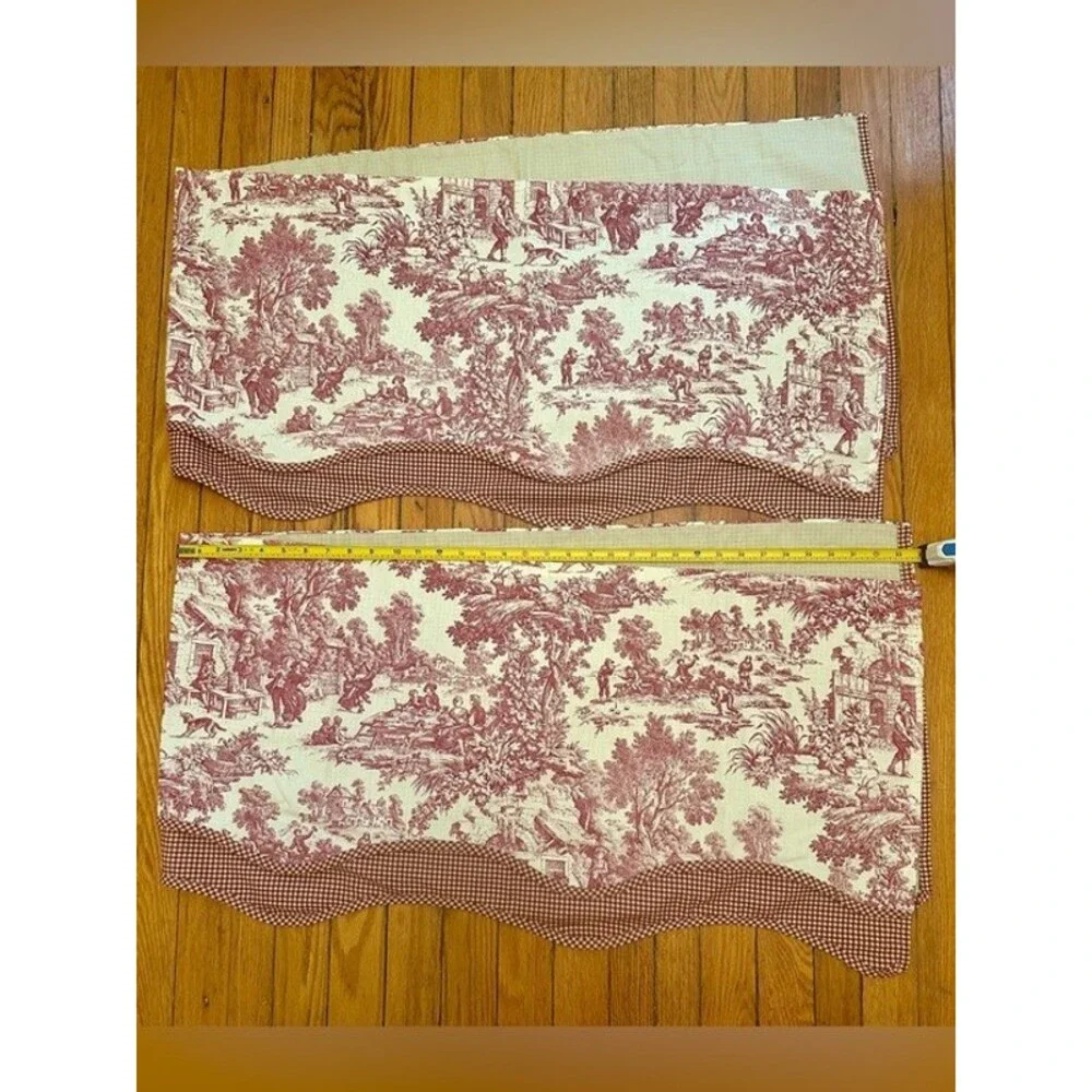 Vintage French Country Red Toile Window Treatment Set 10 Pc Cotton Made USA